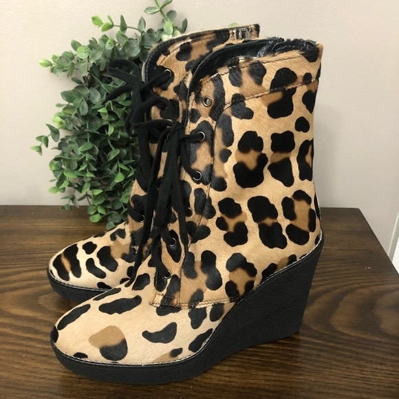 Aquatalia Viviann Leopard Lace Up Wedge Booties - Picture 4 of 7